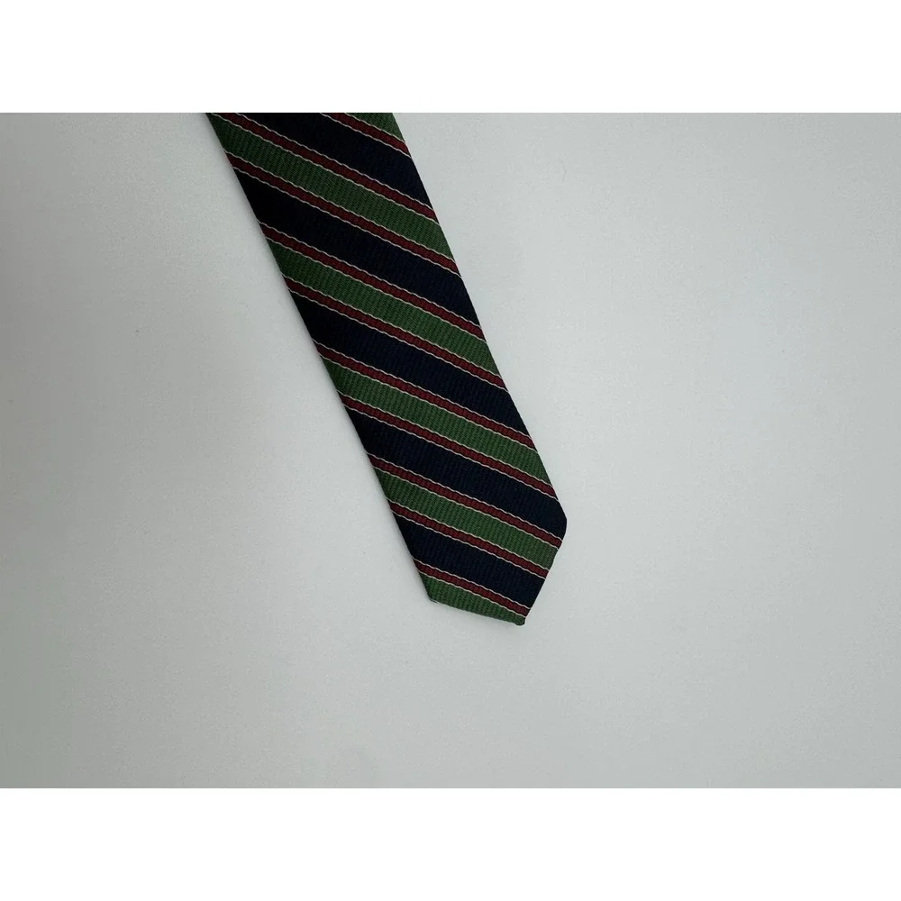 Jonathan Lake Collection Silk Necktie Navy Green Red Striped Repp Classic USA